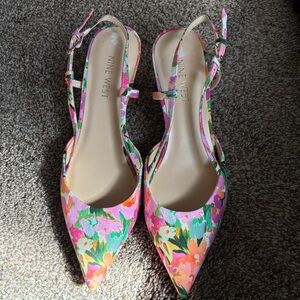 Nine West Floral Pointed-Toe Slingback Heels in Pink and Green